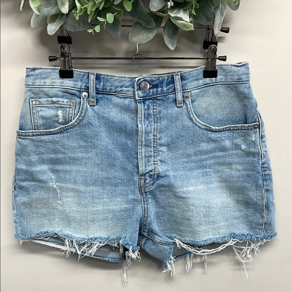 Everlane The Cheeky Short High Rise Button Fly Distressed Denim Jean Shorts 28